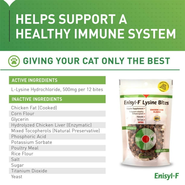 Vetoquinol Enisyl F Lysine Bites L Lysine Chews for Cats Kittens Chicken Liver Flavor 6.4oz 180g Reclosable Bag Walmart