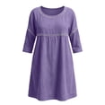 thumbnail image 3 of Ohufall Womens Mini Dress Hollow Out 3/4 Sleeve Crew Neck Dresses Stylish Cotton Linen Fashion Vacation Dress, 3 of 3