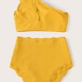 thumbnail image 4 of Mifsaly One Shoulder Two Piece Swimsuit Women Scalloped Trim High Waisted Bikini Set Textured Bathing Suit Elegant Beachwear Summer Vacation Pool Party Swimsuit Set L, 4 of 8