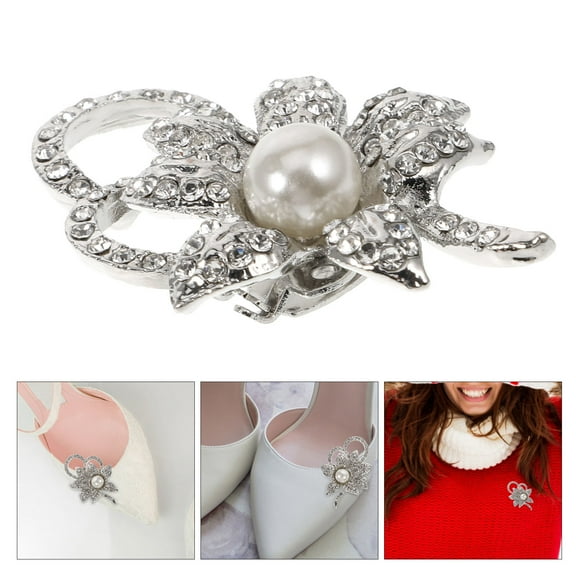 COSMOBETTY Casual Wear Shoe Clips Silver Floral 1Pcs 5x3.5in