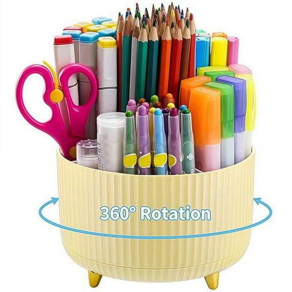 SUSWIM 5-Compartment Desktop Organizer & Holder with Rotating Organizers, Yellow