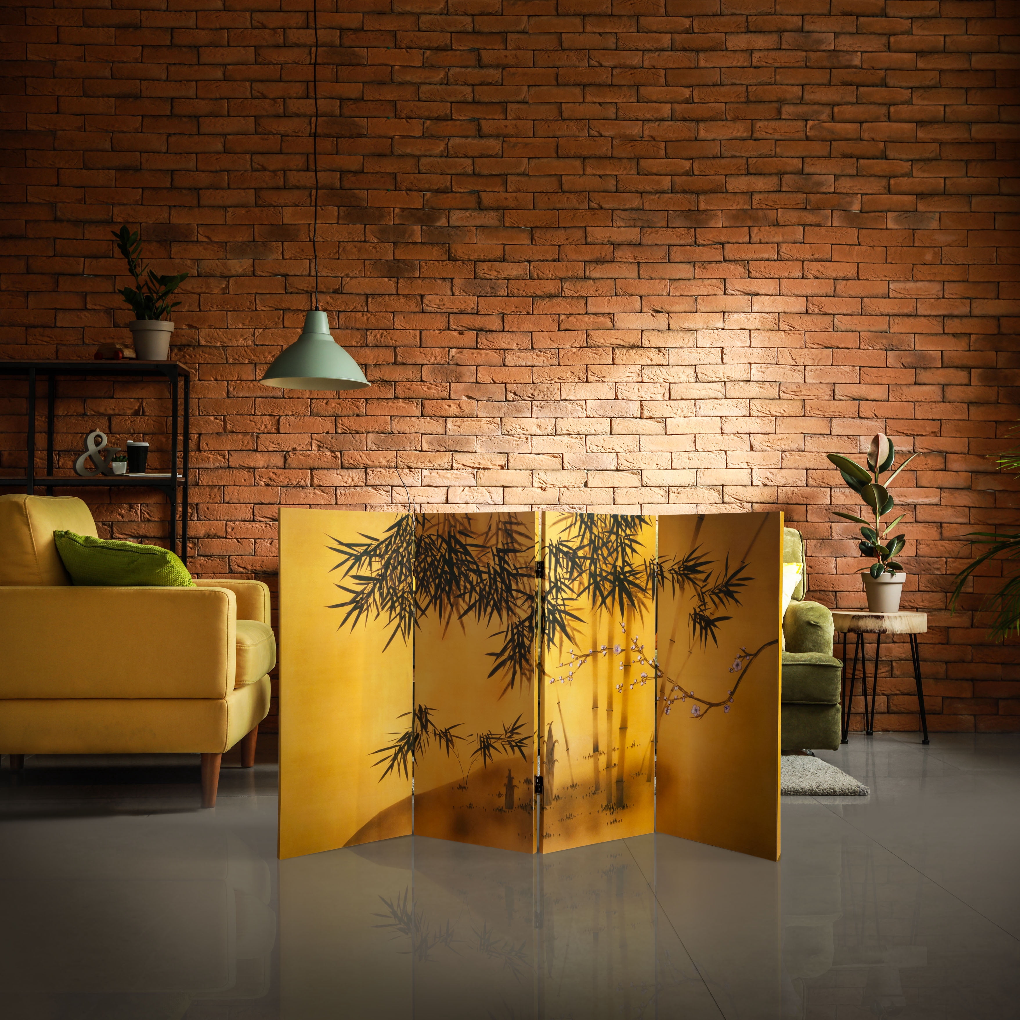 Oriental Furniture 3 ft. Tall Bamboo Tree Canvas Room Divider - 4 Panel