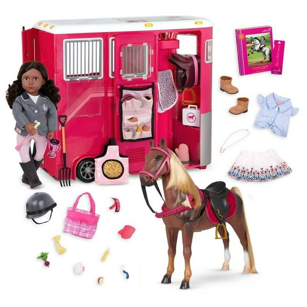 Our Generation Rashida with Horse & Trailer Accessory Set Posable 18 Doll  Equestrian Bundle 