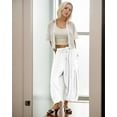 thumbnail image 2 of Women's Flowy Linen Pants Casual Wide Leg with Drawstring Pockets Summer Trousers 2024 Hippie Pants, 2 of 5