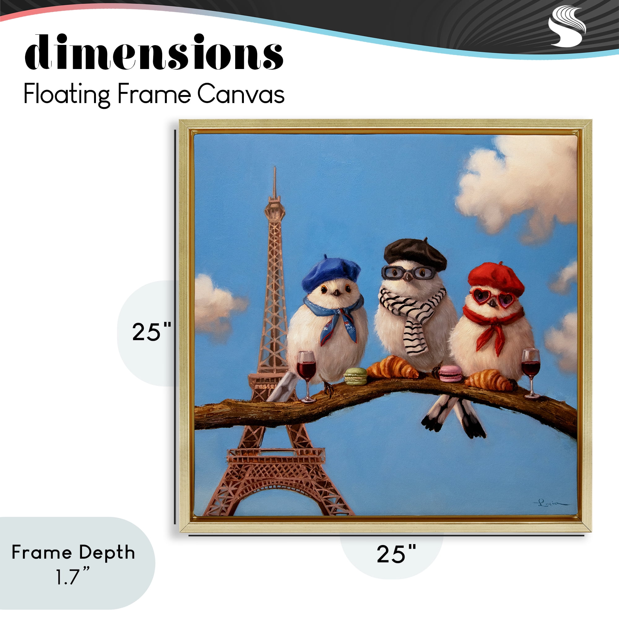 Stupell Industries Parisian Chic Birds in Paris Gold Framed Floater Canvas Wall Art, design by Lucia Heffernan