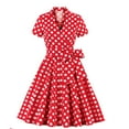 thumbnail image 1 of LOVZFMLL Robe de Mode Décontractée pour Femmes, Taille Mi-Haute, Manches Courtes, Col Rabattu, Rouge 2TG, 1 of 6