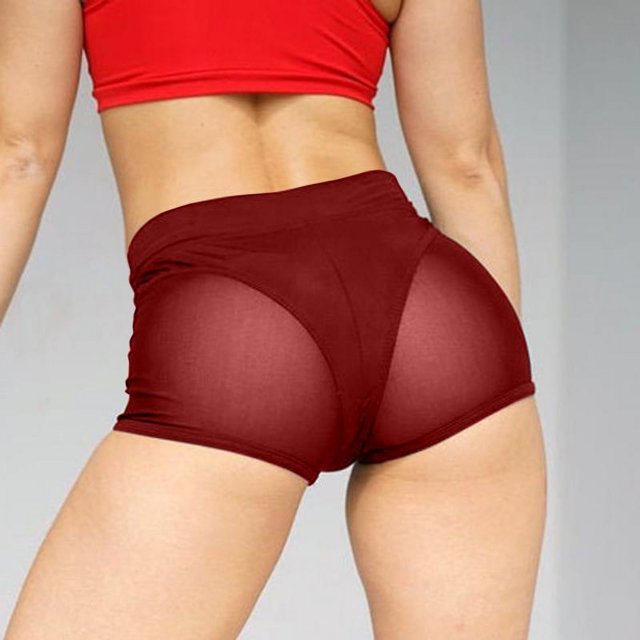 Pantalones cortos para mujer, pantalones sanitarios, empalme de malla, pantalones de yoga deportivos ajustados y sexys, pantalones casuales para mujer