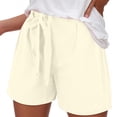 thumbnail image 5 of vigerkar Women's Cotton Linen Bermuda Shorts Drawstring Short Pants Casual Beach Shorts with Pockets for Summer Light Yellow, XXL, 5 of 7