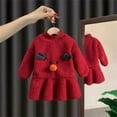 thumbnail image 2 of IUYRTFE Girls Christmas Reindeer Plush Dress Set Warm Fleece Long Sleeve Round Neck Belted Dress Outfit for Holiday Party Casual Daily Wear(Red,3 Years), 2 of 3