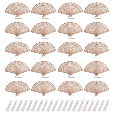 20 Sets Wooden Hand Fan Folding Favors with Gift Bags and Thank You Tag Tassels