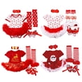 thumbnail image 5 of BULLPIANO Baby Girls Christmas Outfits Clothes Romper Top Tutu Skirt Leg Warmers Shoes Headband 4Pcs Newborn Xmas Outfit Set, Size 6-12M, 5 of 5