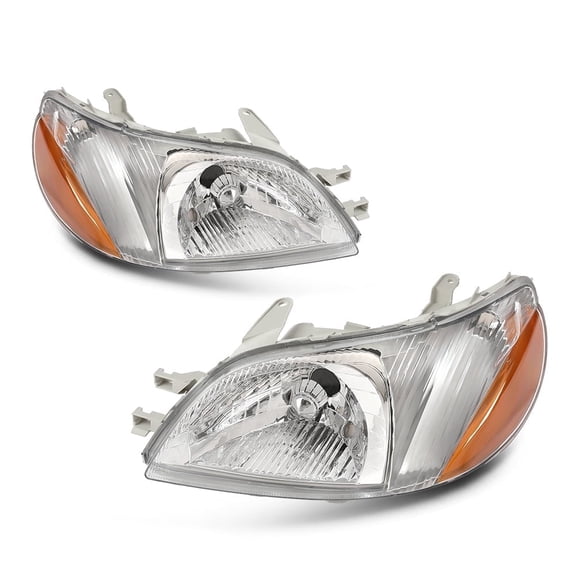 Pair Headlights Assembly Set Fit For 2000-2002 Toyota Echo Headlamps Left & Right,Clear Lens Chrome Housing Amber Reflector