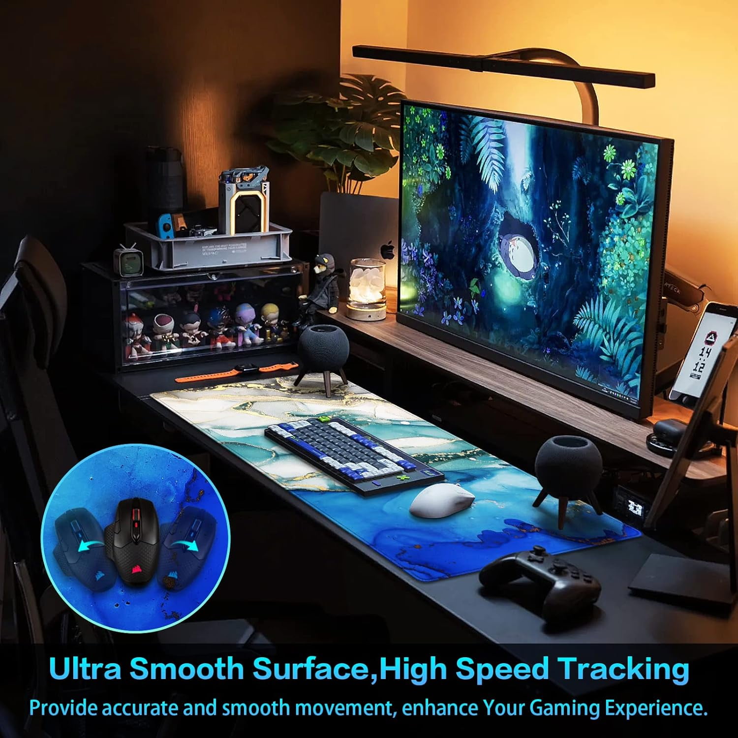 Gaming Mouse Pad, Extended Mouse Pad 31.5x15.7inch XXL Large Big Computer Keyboard Mouse Mat Desk Pad with Non-Slip Base and Stitched Edge for Home Office Gaming Work