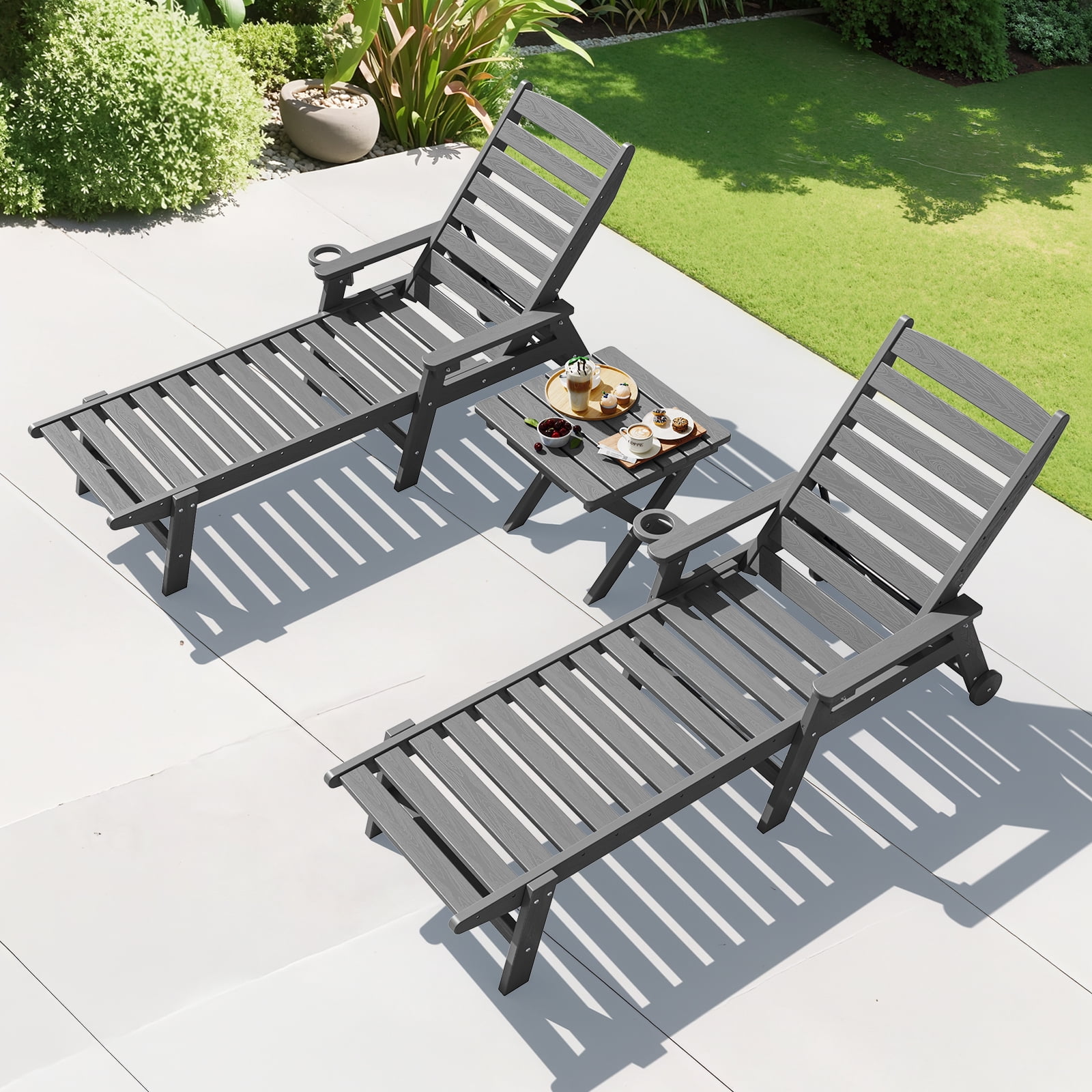 SERWALL Outdoor Small Folding Side Table, HDPE All Weather Adirondack End Table, No Assembly Required, Gray