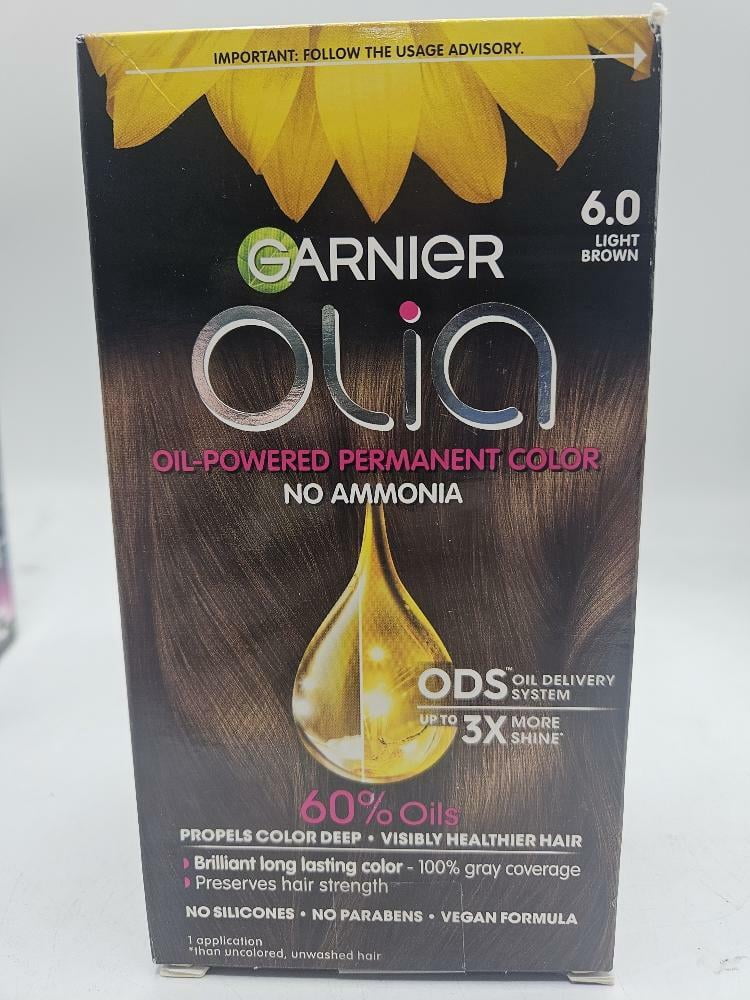 Garnier Olia Oil Powered Permanent Haircolor, Light Brown 6.0 - 1 Kit, 2 Pack