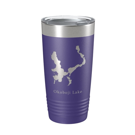 Okoboji Lake Map Tumbler Travel Mug Insulated Laser Engraved Coffee Cup Iowa 20 oz Purple
