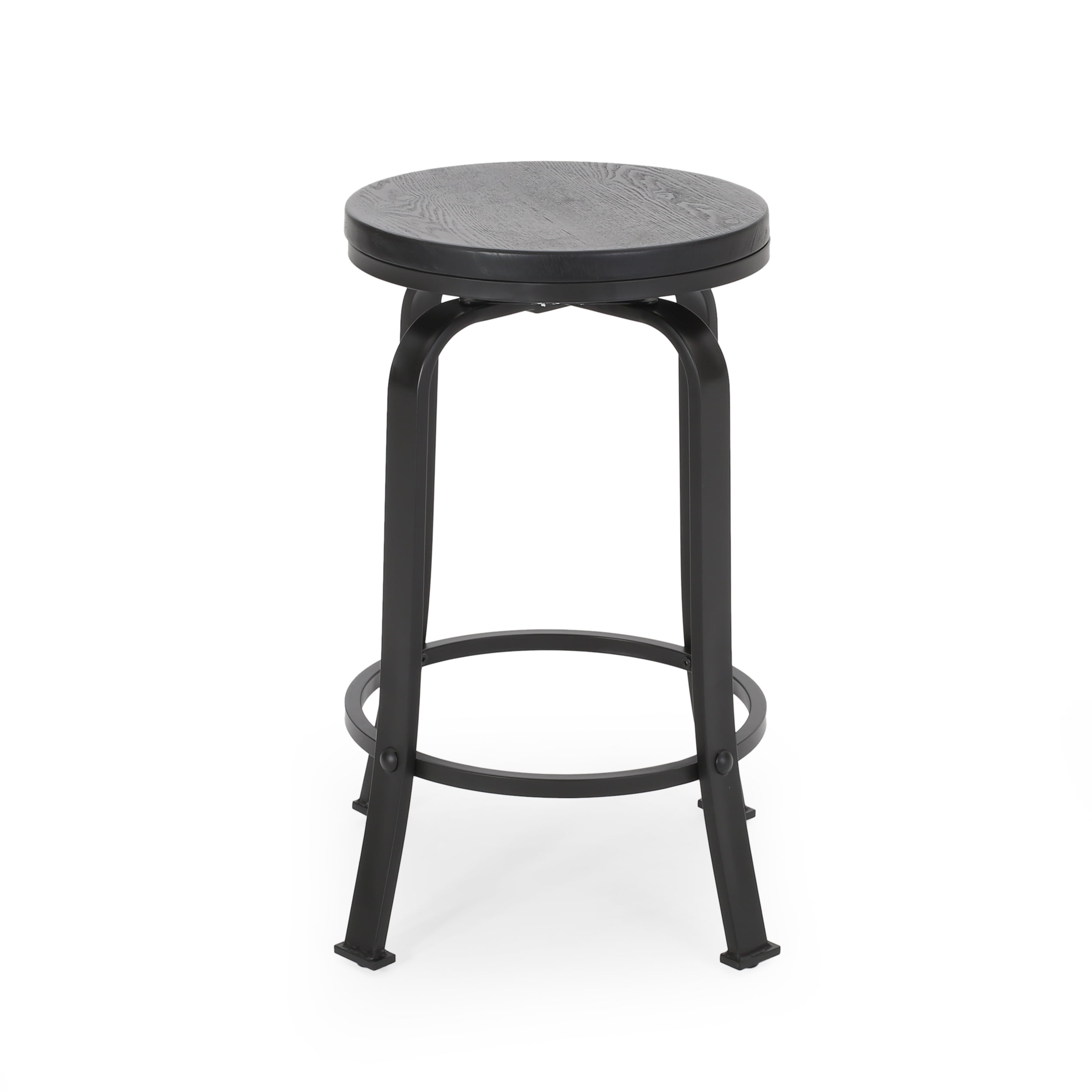 Noble House Salome Modern Industrial Faux Wood Overlay Swiveling Counter Stool, Set of 2, Black