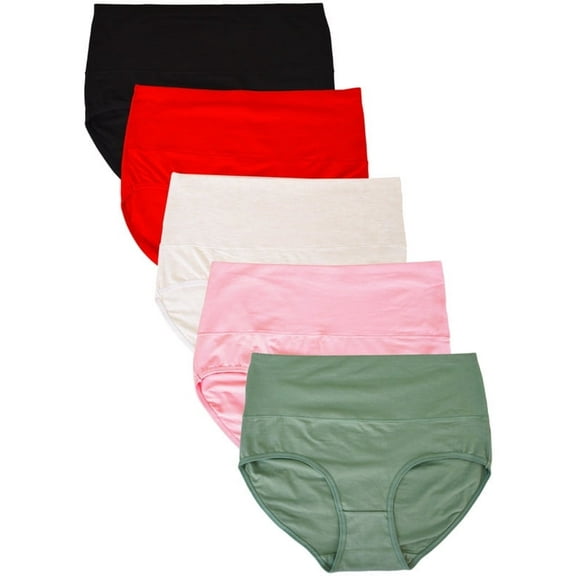 DINGLU Cotton Underwear for Women High Waisted Panties Full Coverage Underpants Soft Strech Ladies Briefs 5 Pack,Size 6