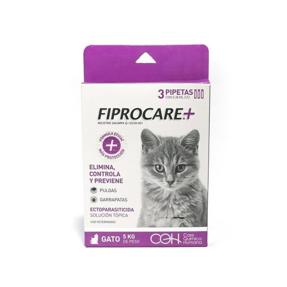 Pipetas antipulgas y garrapatas Fibrocare Caja con 3 pipetas para gatos de hasta 5 kg 3 pzas