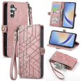 thumbnail image 1 of Funda de cuero con hebilla lateral y cremallera geométrica para Samsung Galaxy A54 5g (rosa), 1 of 5
