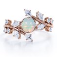 thumbnail image 1 of JeenMata Anillo de Compromiso con Ópalo de Fuego Mexicano de 0,75 ct y Moissanita, Engaste de Tensión Estilo Catedral, Chapado en Oro Rosa de 18 K sobre Plata, 1 of 6