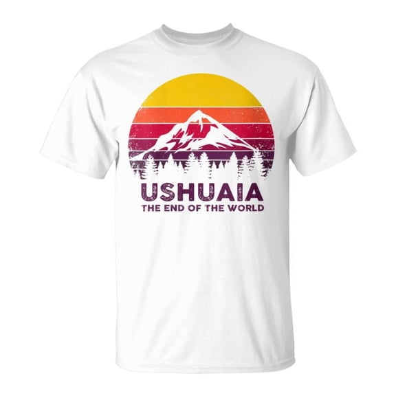 Retro Ushuaia Argentina End of the World Vintage Sunset Mountain Adventure Short Sleeve Graphic T-Shirt for Men Women Unisex White
