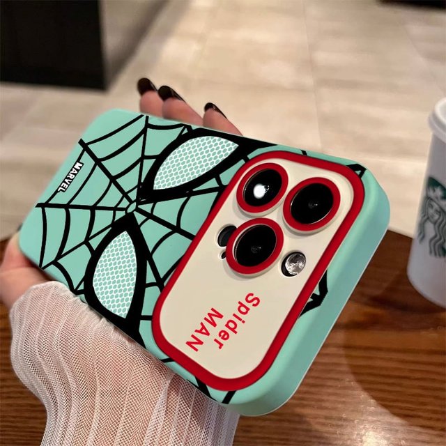 Carcasa para teléfono móvil con ventana grande esmerilada, diseño de Spider-Man con telaraña roja, diseño avanzado de dibujos animados, personalidad creativa, anticaídas
