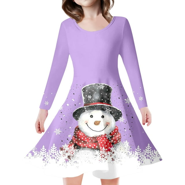 WEAIXIMIUNG Robe de Noël Tout-Petit 2T Fille Enfants Tout-Petits Filles Arbres de Noël Imprimé Cerf Robe de Fête Manches Longues 4-5 Ans