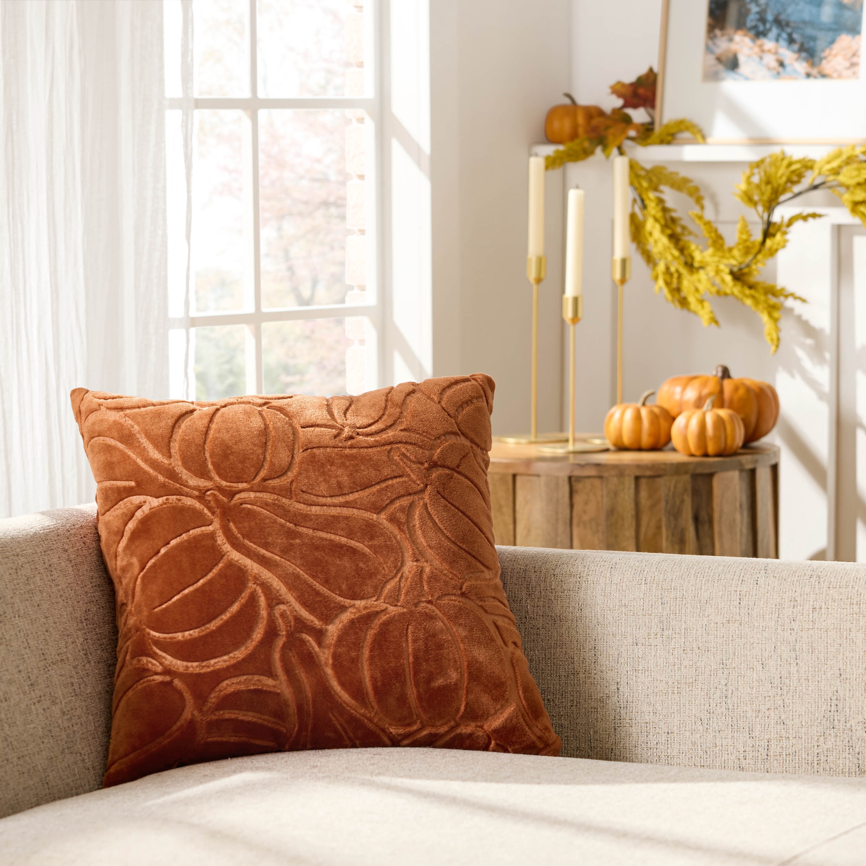 Way To Celebrate Harvest Pumpkins Decorative Pillow, 18 in x 18 in, Polyester
