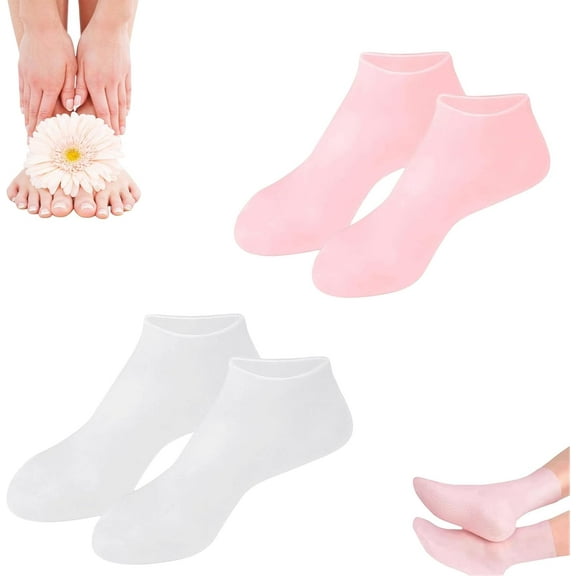 Moisturizing Foot Mask Exfoliating Silicone Socks,Beach Protective Socks,Silicone Socks for Dry Cracked Feet Women(White pink)