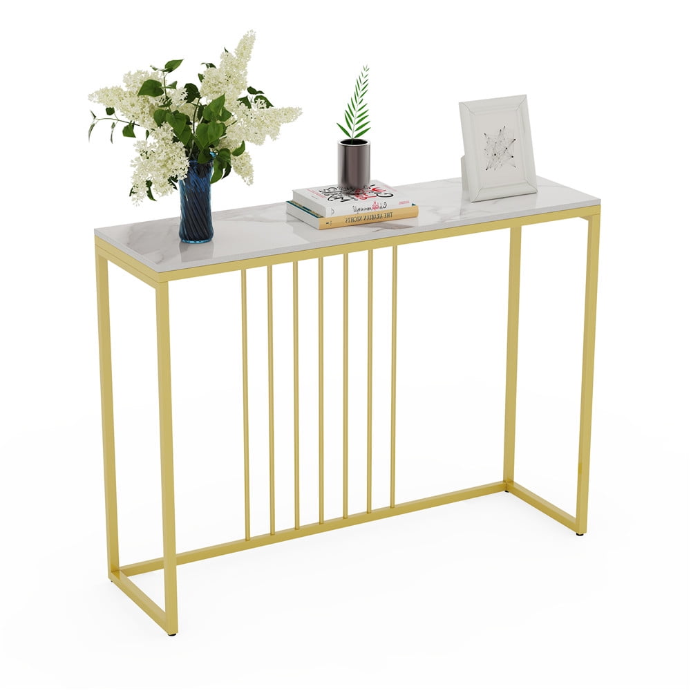 Wisfor Sintered Stone Console Table Slim Narrow Hallway Tablefor Living Room Entryway ,White 39.4x11.8x30.9in
