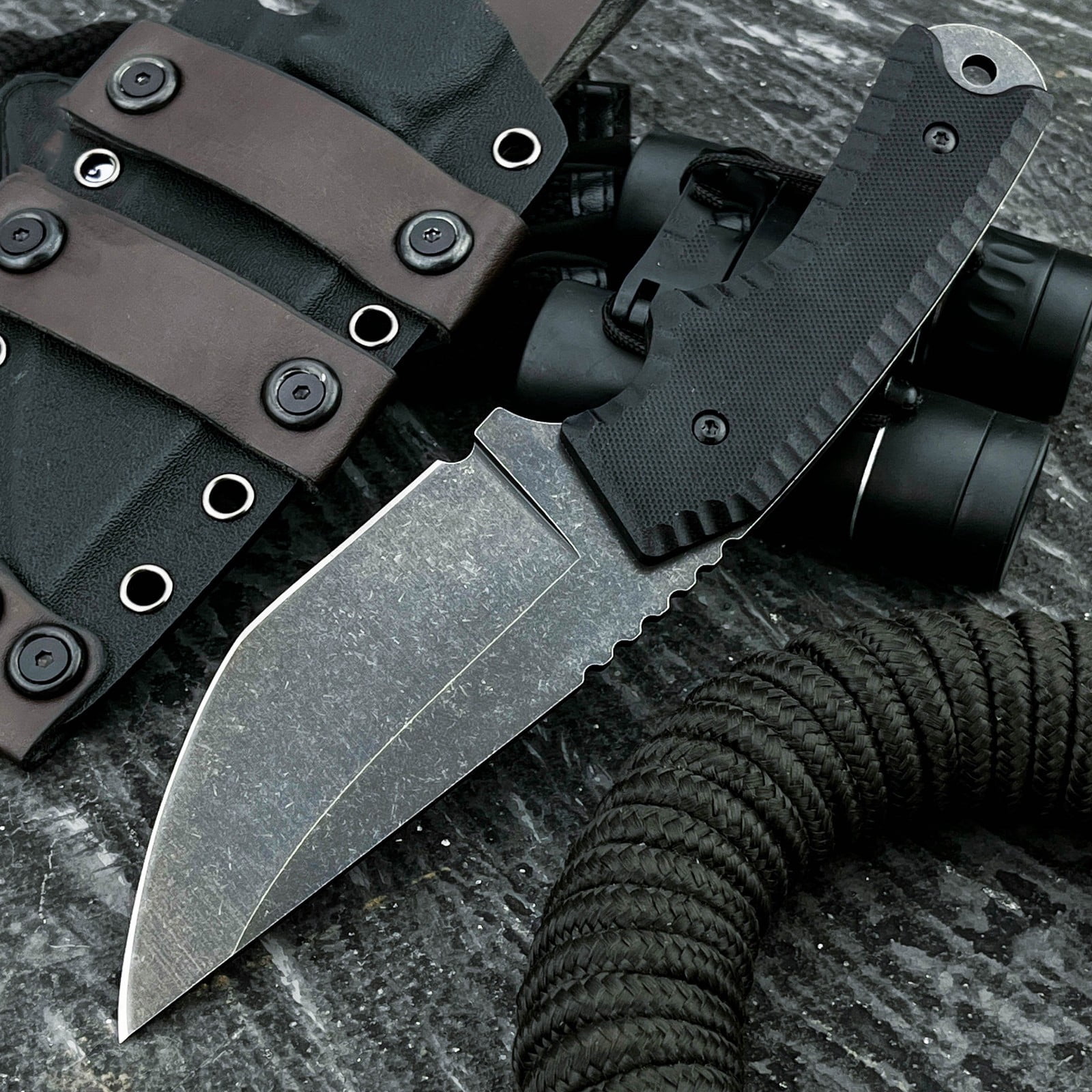 Fixed Blade Outdoor Utility Knife with Sheath, 7Cr13MoV Stainless Steel Full Tang, Black G10 Handle - Multipurpose Tool for Camping, Hiking, and Processing Fish