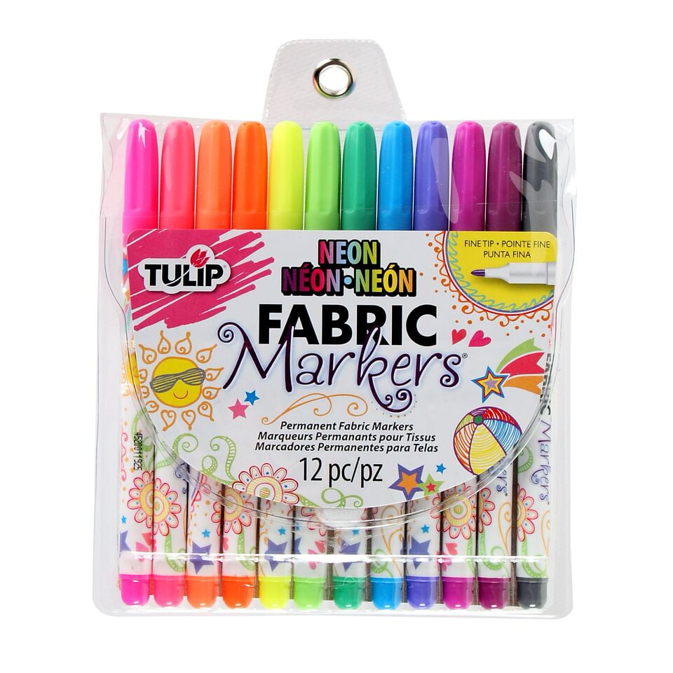 Tulip® Fabric Markers Fine Tip 12 Pack Neon, Permanent