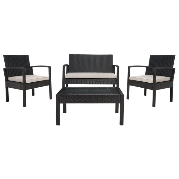 SAFAVIEH Bassey Outdoor Patio 4 Pc Conversation Set, Black/Light Grey