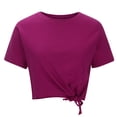 thumbnail image 4 of Scyoekwg Womens Casual Short Sleeve Chest Tie Knot Front Tops Crew Neck Summer Comfy Solid Color Crop Top T-Shirt Clearance Hot Pink M, 4 of 7