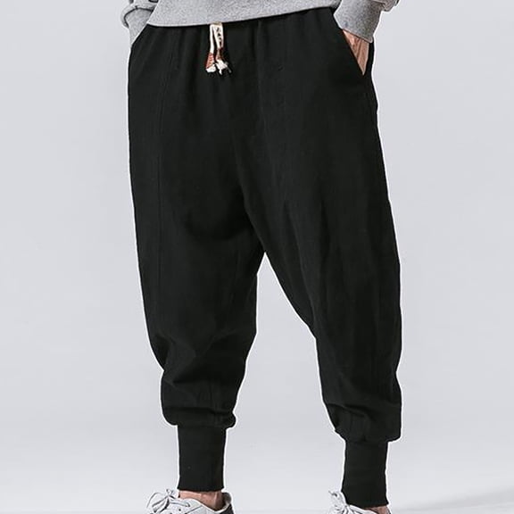 Mens Big and Tall Pants with Pockets Plus Size L-5X Baggy Drawstring Hiking Jogger Trousers Casual Solid Comfort Elastic Waist Tapered Pant