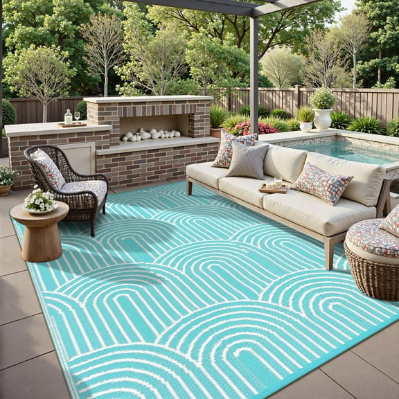 Moynesa Outdoor Rugs 8x10 Waterproof Plastic Straw Rug, Large Outdoor Camping Rug for RV, Reversible Portable Outside Lightweight Area Rug for Backyard Balcony Beach Picnic, Blue