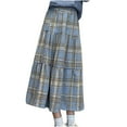 thumbnail image 2 of Wancir Wool Plaid Skirts for Women Fall Winter High Waisted Midi Length Pleated A Line Ruffle Long Skirt, 2 of 3