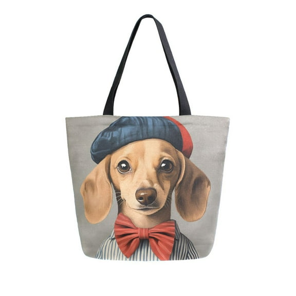 FORMRS Womens Canvas Tote Bag with Zipper Inner Pocket Shoulder Handbag, Yellow Dog Artist