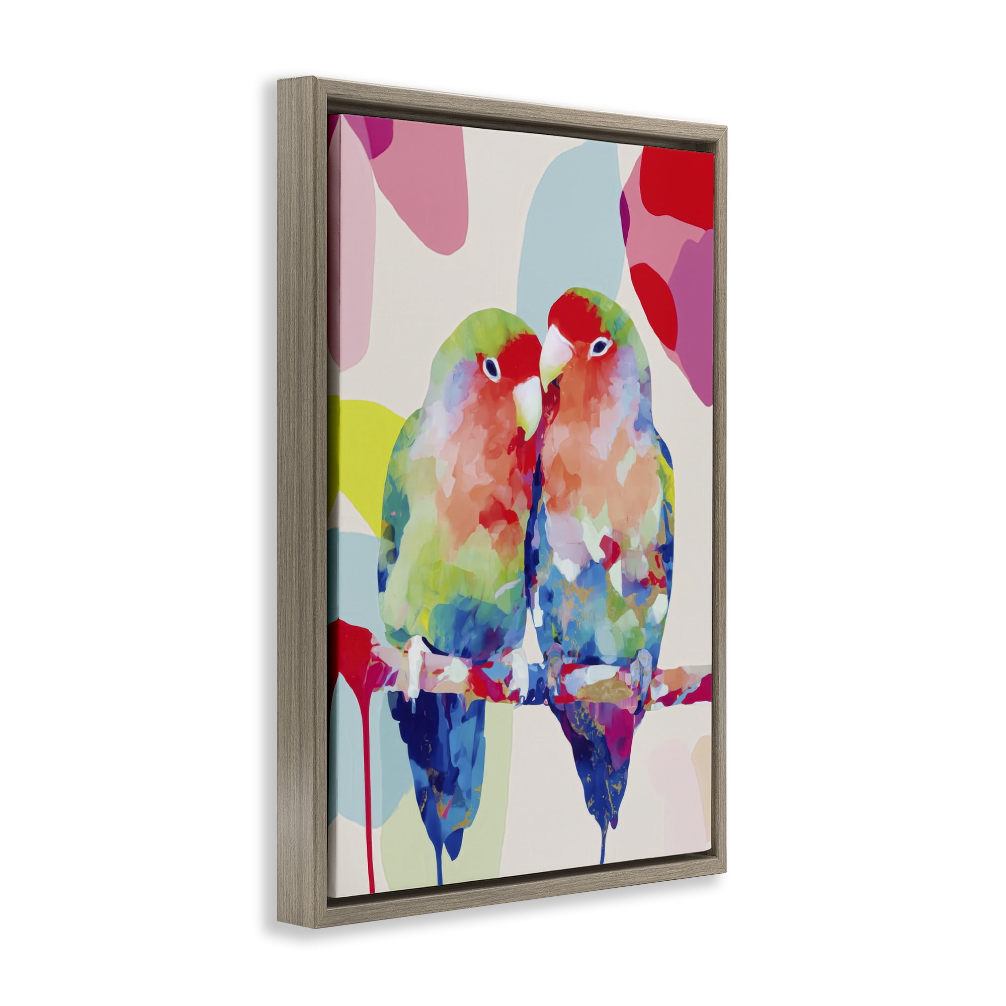 Stupell Industries Lovebirds on a Branch Brown Framed Floater Canvas Wall Art, design by Chromatic Storm Studio
