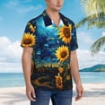 thumbnail image 3 of Fuzoiu Vintage Starry Sky Sunflower Print Hawaiian Shirt for Men, Summer Beach Casual Short Sleeve Button Down Shirts, Men’s Beach Summer Shirts with Pocket,Large, 3 of 7