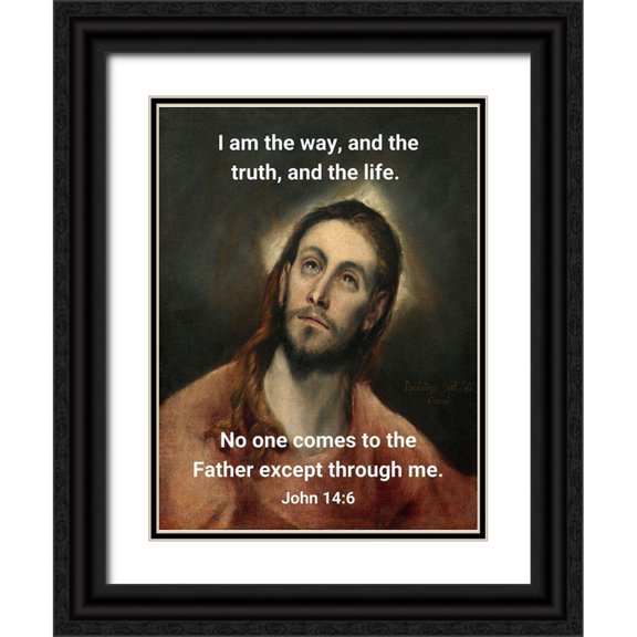 ArtsyQuotes 12x14 Black Ornate Wood Framed with Double Matting Museum Art Print Titled - Bible Verse Quote John 14:6, El Greco - Christ