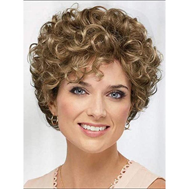 Pelucas Baruisi cortas, rizadas, onduladas, rubias y marrones para mujeres, peluca de repuesto de cabello sintético de aspecto Natural