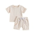 thumbnail image 2 of Hrsba Kids Boys Girls Solid Color Short Sleeve Top and Pocket Shorts 2 Piece Outfit Comfortable for Daily Wear, 2 of 5