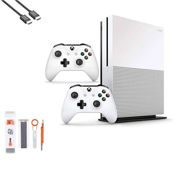 Pre-Owned Microsoft Xbox One S 500GB with 2 Controller, 4K Ultra HD White with BOLT AXTION Cleaning Kit HDMI Bundle ( )