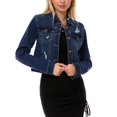 thumbnail image 5 of Made by Olivia Women's Classic Lightly Distressed Button Down Denim Crop Jean Jacket, 5 of 6