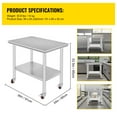 thumbnail image 3 of KFFKFF Commercial Work Food Prep Table, 36"x24" Stainless Steel Rolling Kitchen Cart with 4 Caster Wheels ,Heavy Duty Worktable Adjustable Undershelf, 3 of 9