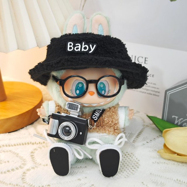 Set de ropa para muñecas Labubu de 17 cm con sombrero, cámara, gafas y zapatos