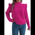 thumbnail image 1 of Suéteres de Mujer, Suéter de Cuello Redondo con Volantes, Larga, Color Liso, Holgados, para Invierno 2025. Rosa Roja L, 1 of 9