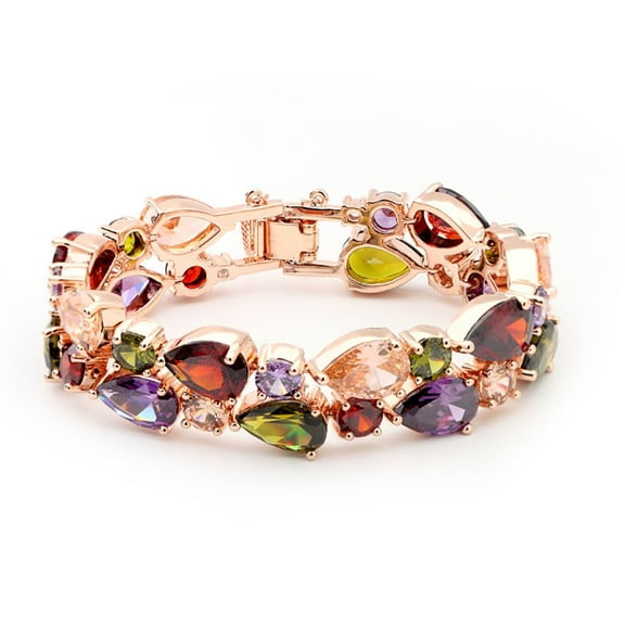 PAENENPH 14K Gold Colorful Crystal Bracelet for Women,Luxury Tear Drop and Round Shape Multi Rainbow Crystal Charm Bracelet,Fashion Jewelry Gift for Mom,Wife,Girlfriend